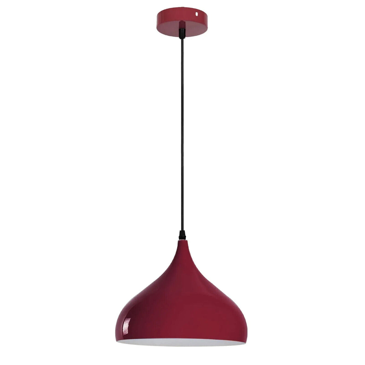 Wide Dome Pendant Light – 31.5 cm Metal Shade, 7 Colours, E27 - White, Wide Dome 31.5 cm Burgundy, Without Bulb