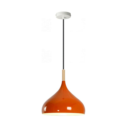 Wide Dome Pendant Light – 31.5 cm Metal Shade, 7 Colours, E27 - White, Wide Dome 31.5 cm Orange, Wooden Cord Grip, Without Bulb