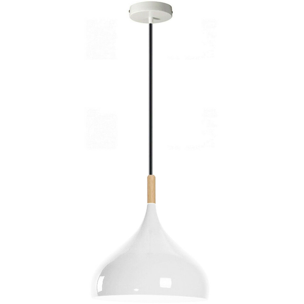 Wide Dome Pendant Light – 31.5 cm Metal Shade, 7 Colours, E27 - White, Wide Dome 31.5 cm White, Wooden Cord Grip, Without Bulb