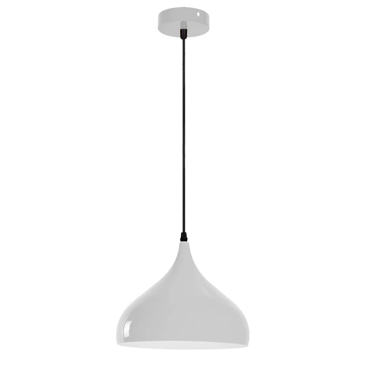 Wide Dome Pendant Light – 31.5 cm Metal Shade, 7 Colours, E27 - White, Wide Dome 31.5 cm White, Without Bulb