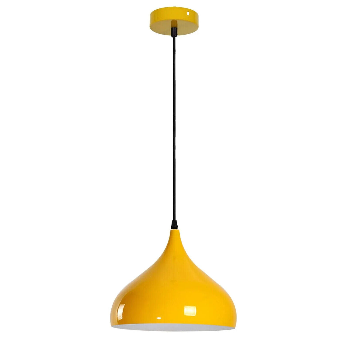 Wide Dome Pendant Light – 31.5 cm Metal Shade, 7 Colours, E27 - White, Wide Dome 31.5 cm Yellow, Without Bulb