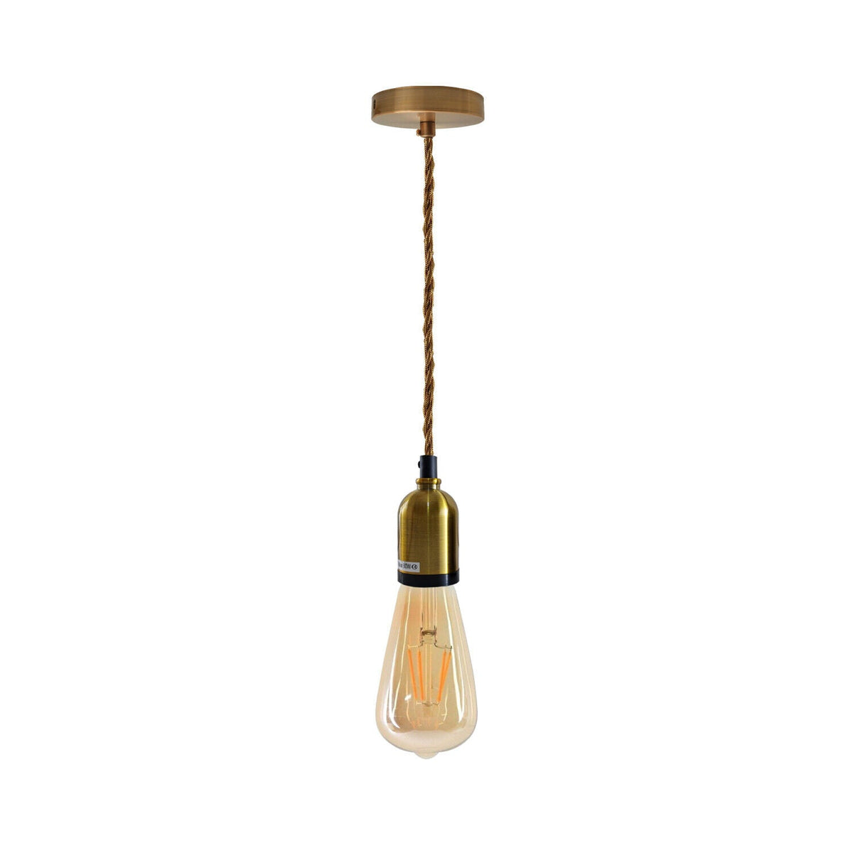 Pendant Light Fitting – Yellow Brass E27 Holder, Twisted Cable