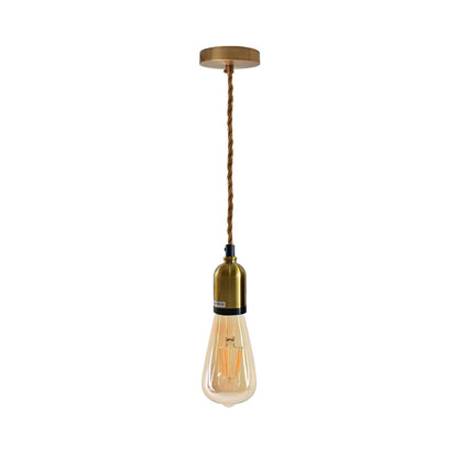 Pendant Light Fitting – Yellow Brass E27 Holder, Twisted Cable