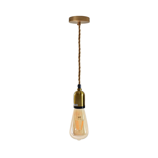 Pendant Light Fitting – Yellow Brass E27 Holder, Twisted Cable
