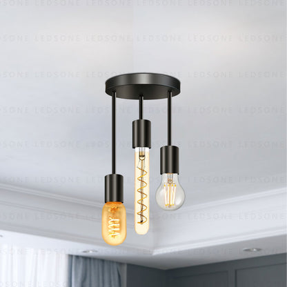 3-Light Semi-Flush Ceiling Light – Black, Staggered E27 Holders - photo 3