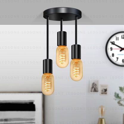 3-Light Semi-Flush Ceiling Light – Black, Staggered E27 Holders - photo 4