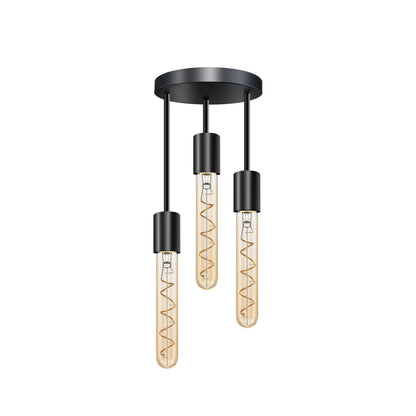 3-Light Semi-Flush Ceiling Light – Black, Staggered E27 Holders - photo 5