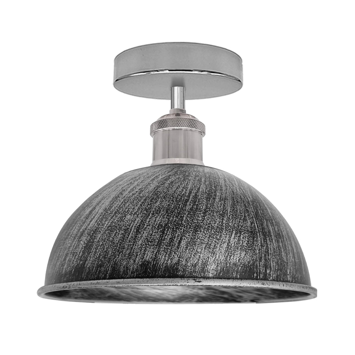 Semi-Flush Ceiling Light – E27, Flat Cone, Dome or Barn Shade - Chrome, Dome 21 cm Brushed Silver, Without Bulb