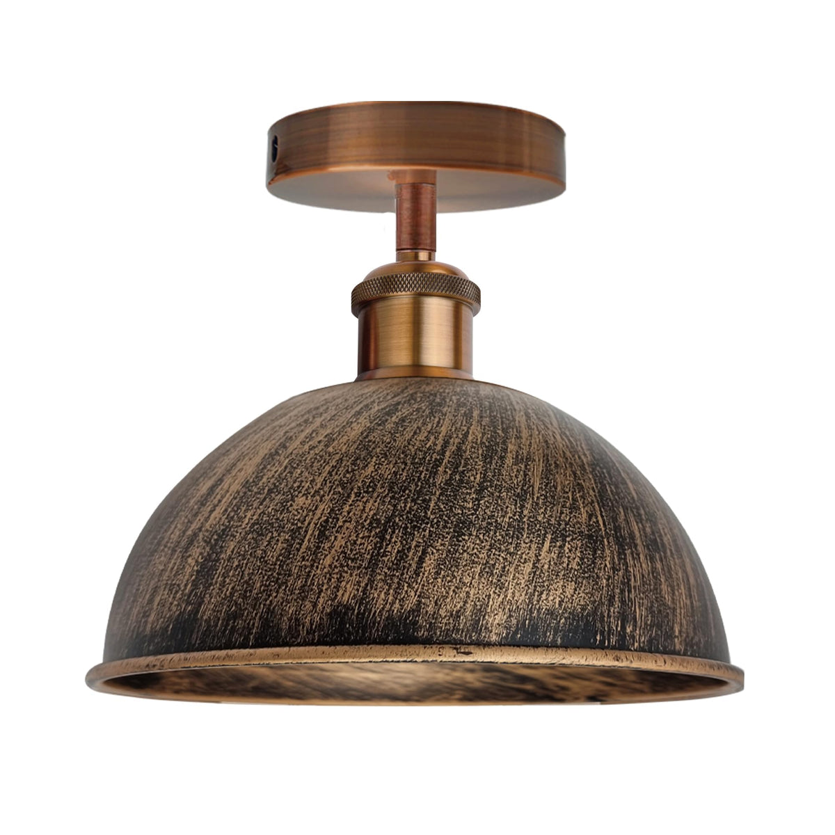 Semi-Flush Ceiling Light – E27, Flat Cone, Dome or Barn Shade - Copper, Dome 21 cm Brushed Copper, Without Bulb