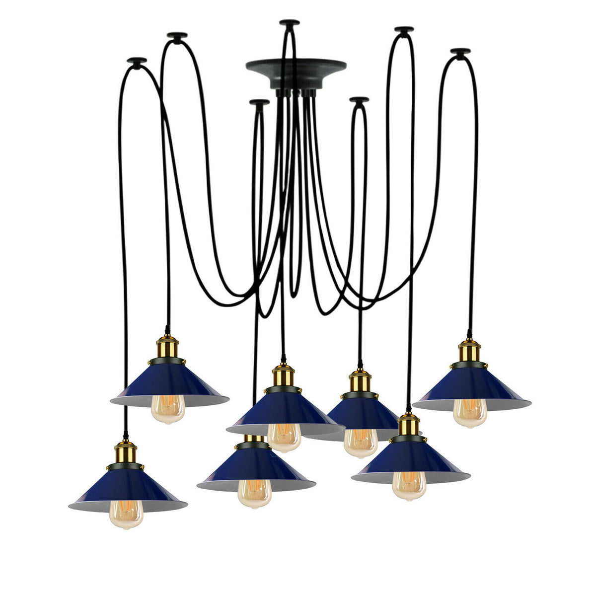 9 Light Spider Pendant – 2 m Swag Cables, Metal Cones, Brass Holders - photo 3