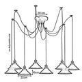 9 Light Spider Pendant – 2 m Swag Cables, Metal Cones, Brass Holders