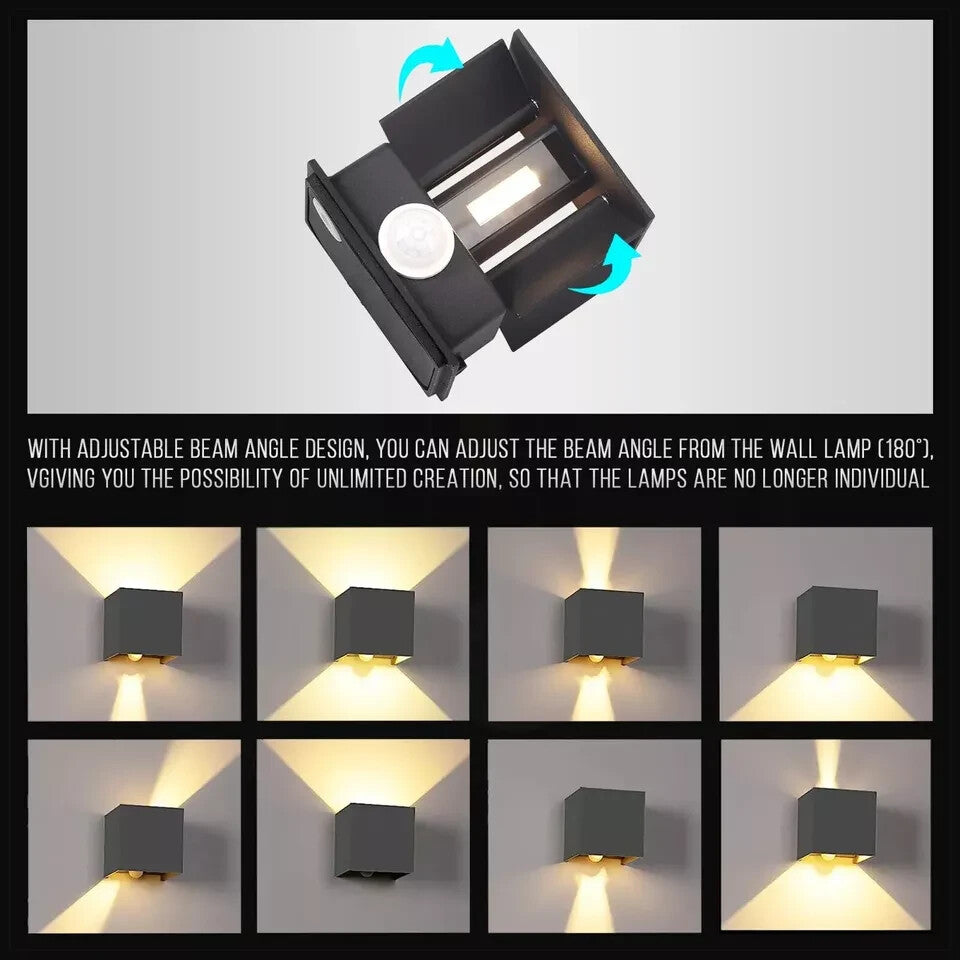 Square Up Down LED Wall Light with PIR Sensor 10W IP54 – Black, Warm White - photo 4