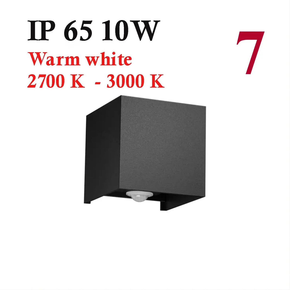 Square Up Down LED Wall Light with PIR Sensor 10W IP54 – Black, Warm White - photo 6