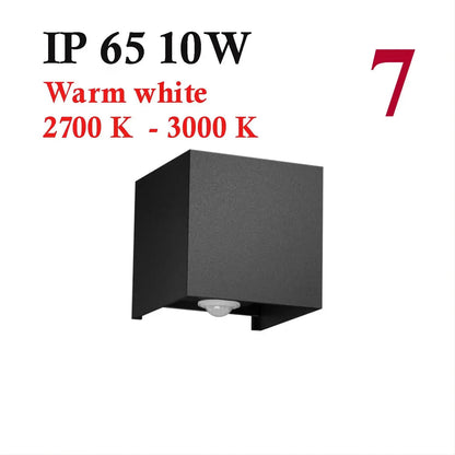 Square Up Down LED Wall Light with PIR Sensor 10W IP54 – Black, Warm White - photo 6