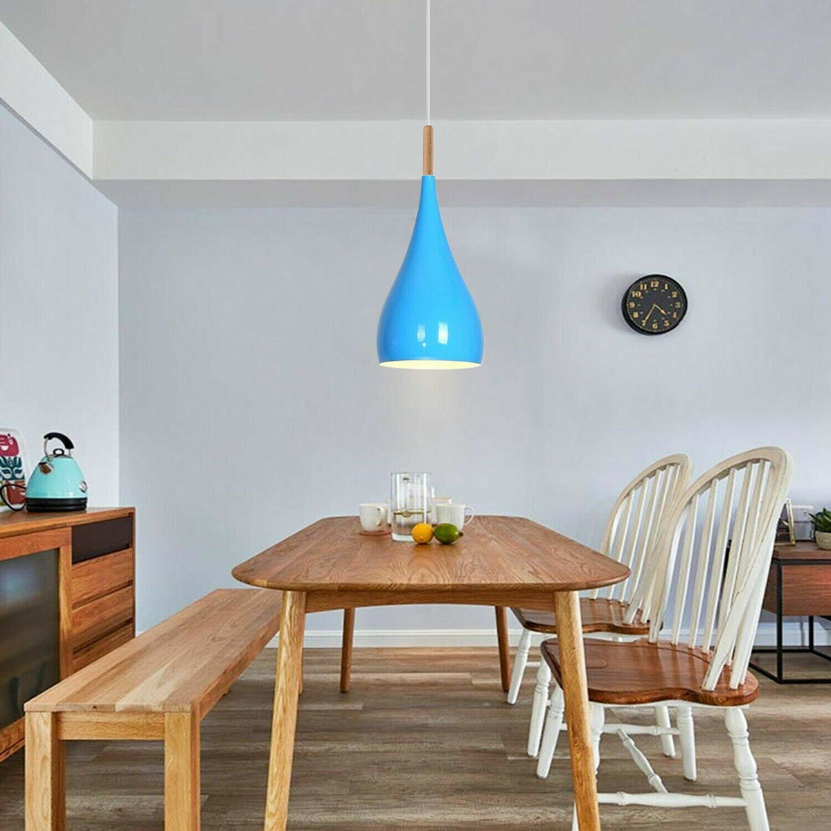 Teardrop Pendant Light – 16 cm Metal Shade, Wood Detail, 8 Colours - photo 9