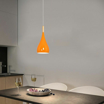 Teardrop Pendant Light – 16 cm Metal Shade, Wood Detail, 8 Colours - photo 10