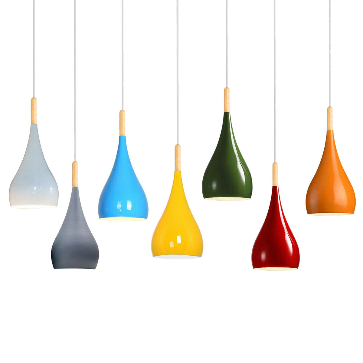 Teardrop Pendant Light – 16 cm Metal Shade, Wood Detail, 8 Colours - photo 23