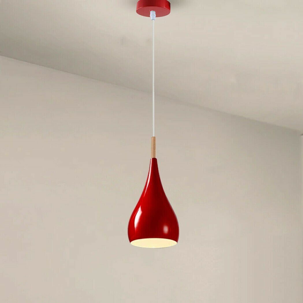 Teardrop Pendant Light – 16 cm Metal Shade, Wood Detail, 8 Colours - photo 3