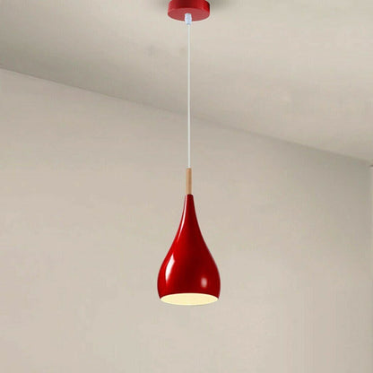 Teardrop Pendant Light – 16 cm Metal Shade, Wood Detail, 8 Colours - photo 3