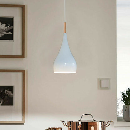 Teardrop Pendant Light – 16 cm Metal Shade, Wood Detail, 8 Colours - photo 5