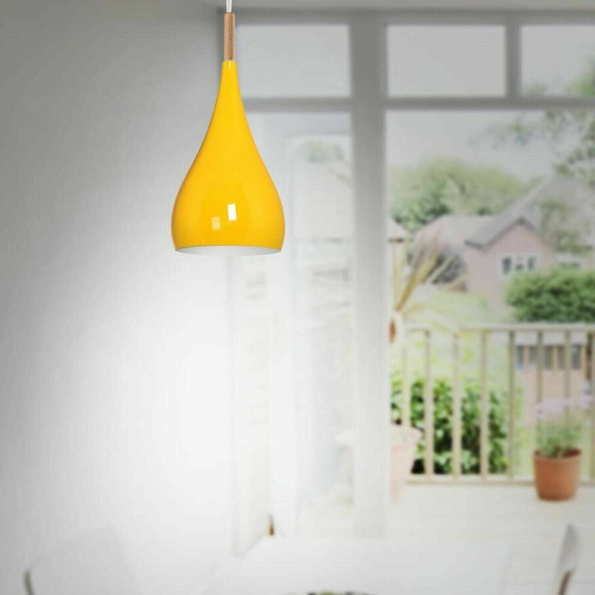 Teardrop Pendant Light – 16 cm Metal Shade, Wood Detail, 8 Colours - photo 6