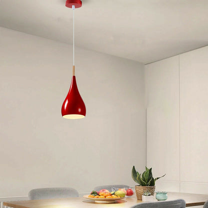 Teardrop Pendant Light – 16 cm Metal Shade, Wood Detail, 8 Colours - photo 7