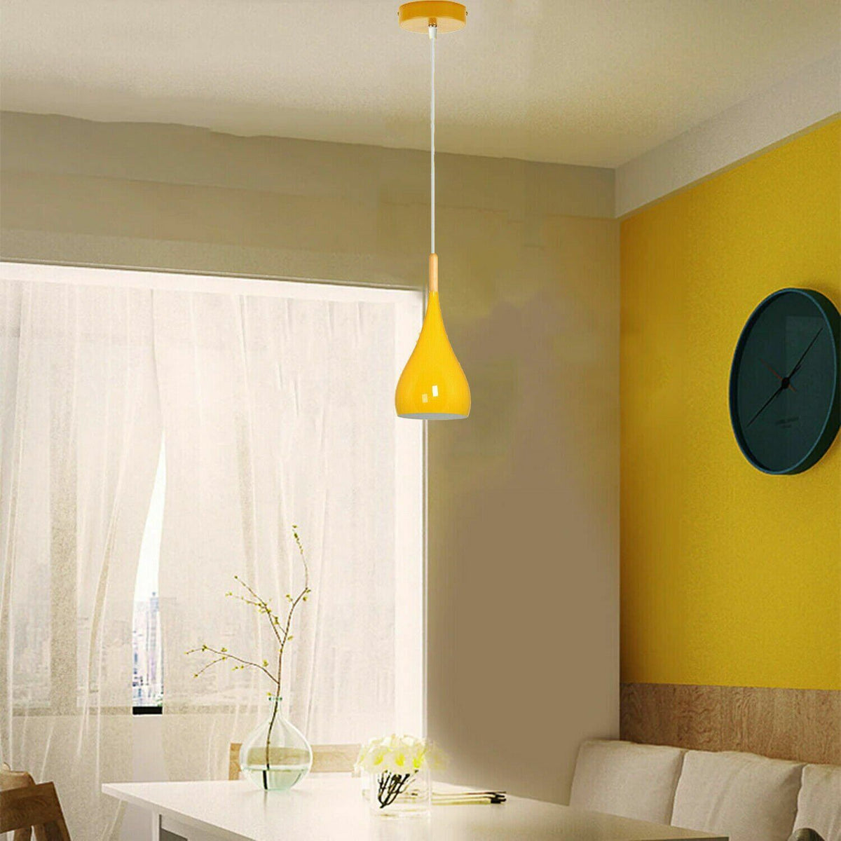 Teardrop Pendant Light – 16 cm Metal Shade, Wood Detail, 8 Colours - photo 8