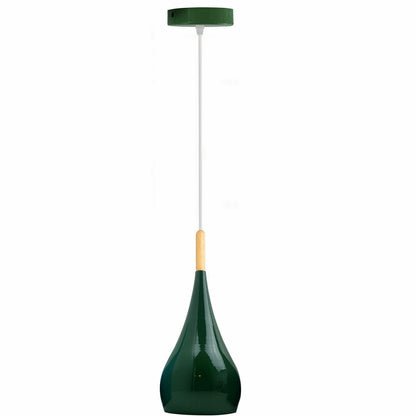 Teardrop Pendant Light – 16 cm Metal Shade, Wood Detail, 8 Colours - White, Beat Long 16 cm Green Cord Grip, Without Bulb