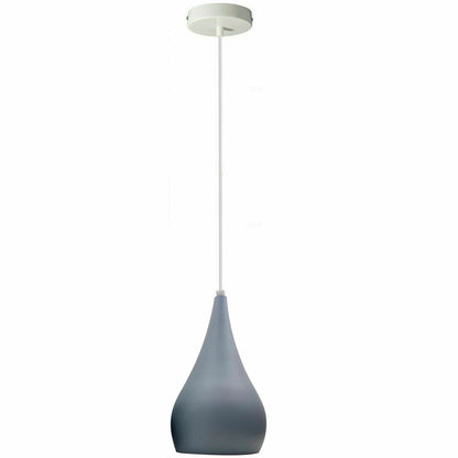 Teardrop Pendant Light – 16 cm Metal Shade, Wood Detail, 8 Colours - White, Beat Long 16 cm Grey, Without Bulb