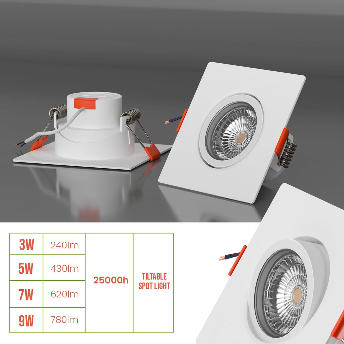 Square Tilt Recessed LED Downlight 3W – White, Adjustable - photo 4