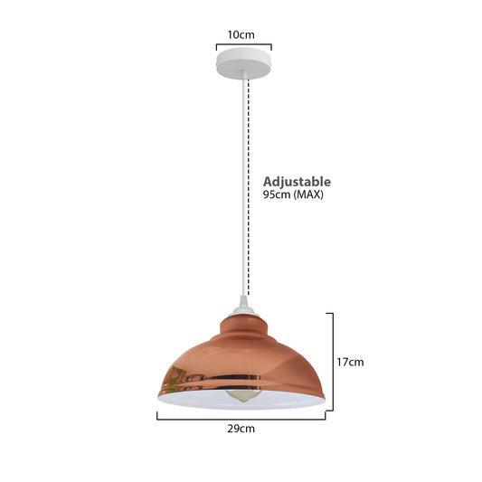 Curvy Metal Dome Pendant Light 29 cm – 11 Colours, White Fittings - photo 2