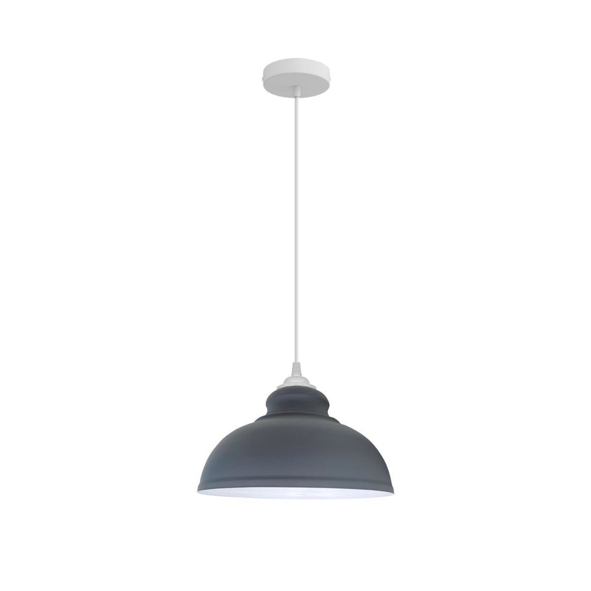 Curvy Metal Dome Pendant Light 29 cm â€“ 11 Colours, White Fittings - White, Curvy 29 cm Grey, Without Bulb