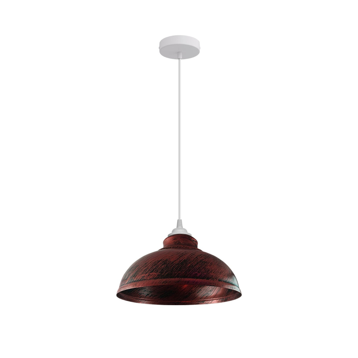 Curvy Metal Dome Pendant Light 29 cm â€“ 11 Colours, White Fittings - White, Curvy 29 cm Rustic Red, Without Bulb