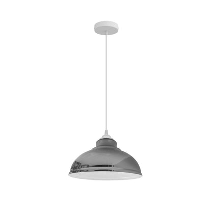 Curvy Metal Dome Pendant Light 29 cm â€“ 11 Colours, White Fittings - White, Curvy 29 cm Chrome, Without Bulb