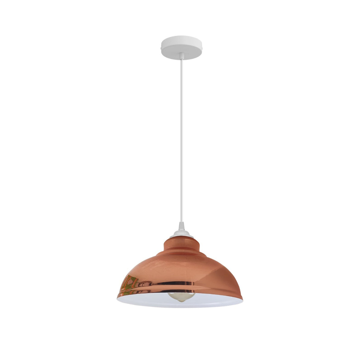 Curvy Metal Dome Pendant Light 29 cm â€“ 11 Colours, White Fittings - White, Curvy 29 cm Rose Gold, Without Bulb
