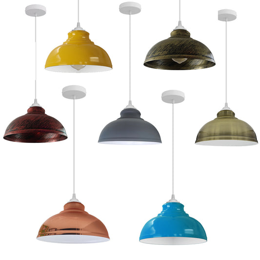Curvy Metal Dome Pendant Light 29 cm – 11 Colours, White Fittings