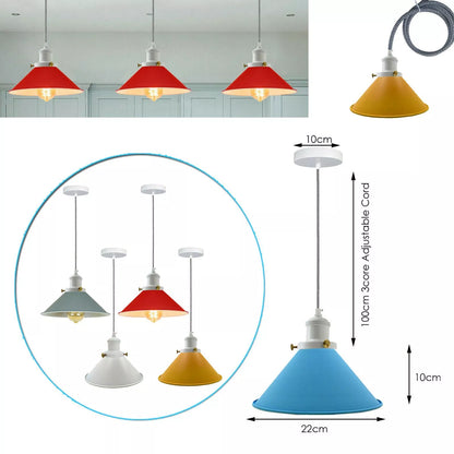 Cone Pendant Light – 22 cm Metal Shade, White Cable, 6 Colours - photo 2