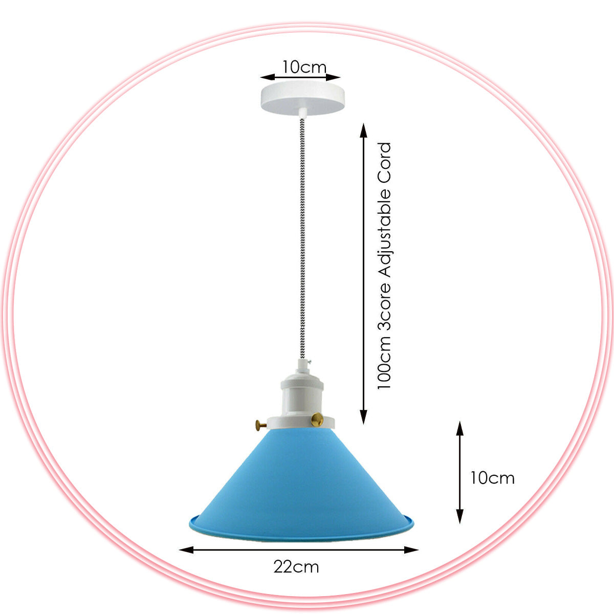 Cone Pendant Light – 22 cm Metal Shade, White Cable, 6 Colours - photo 3