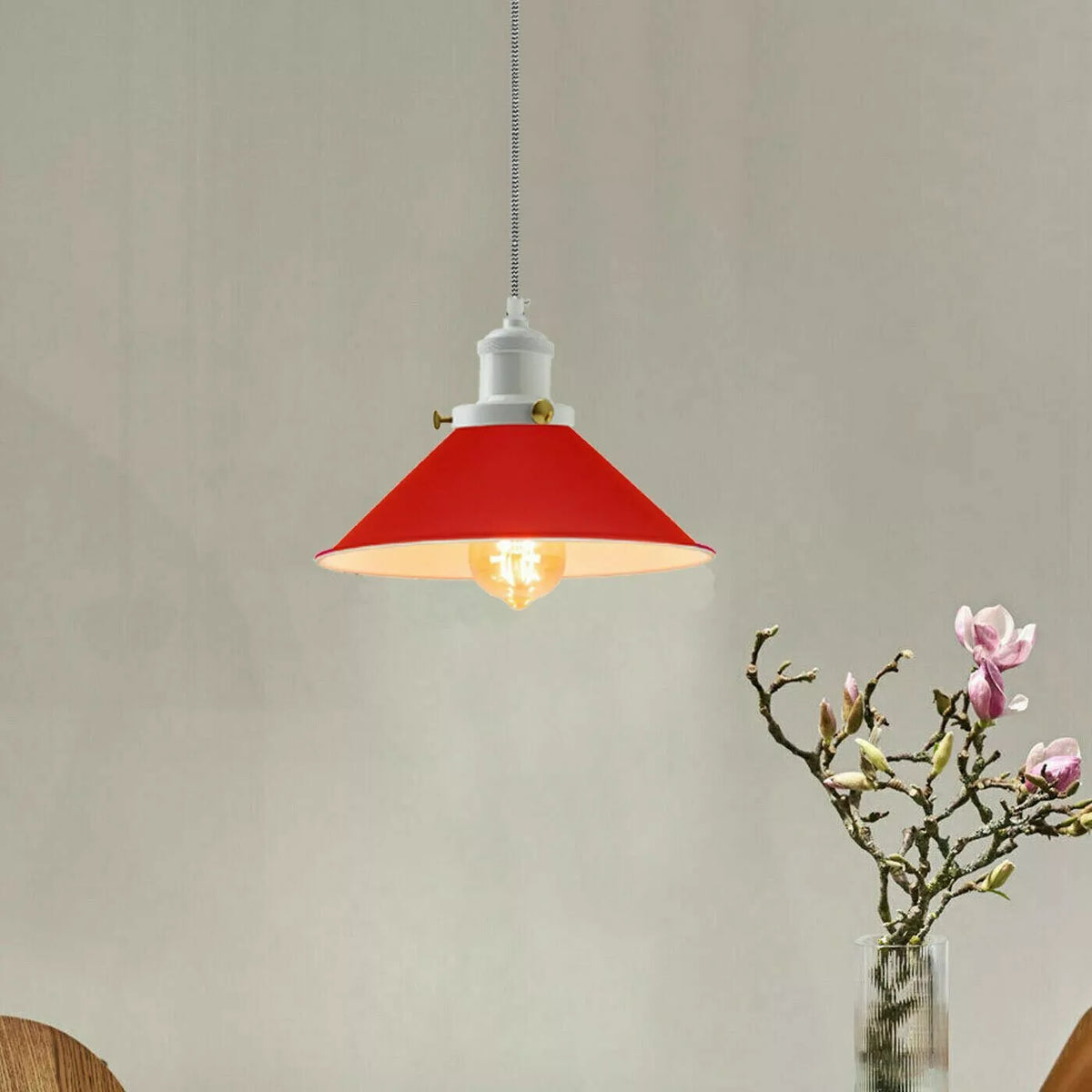 Cone Pendant Light – 22 cm Metal Shade, White Cable, 6 Colours - photo 7