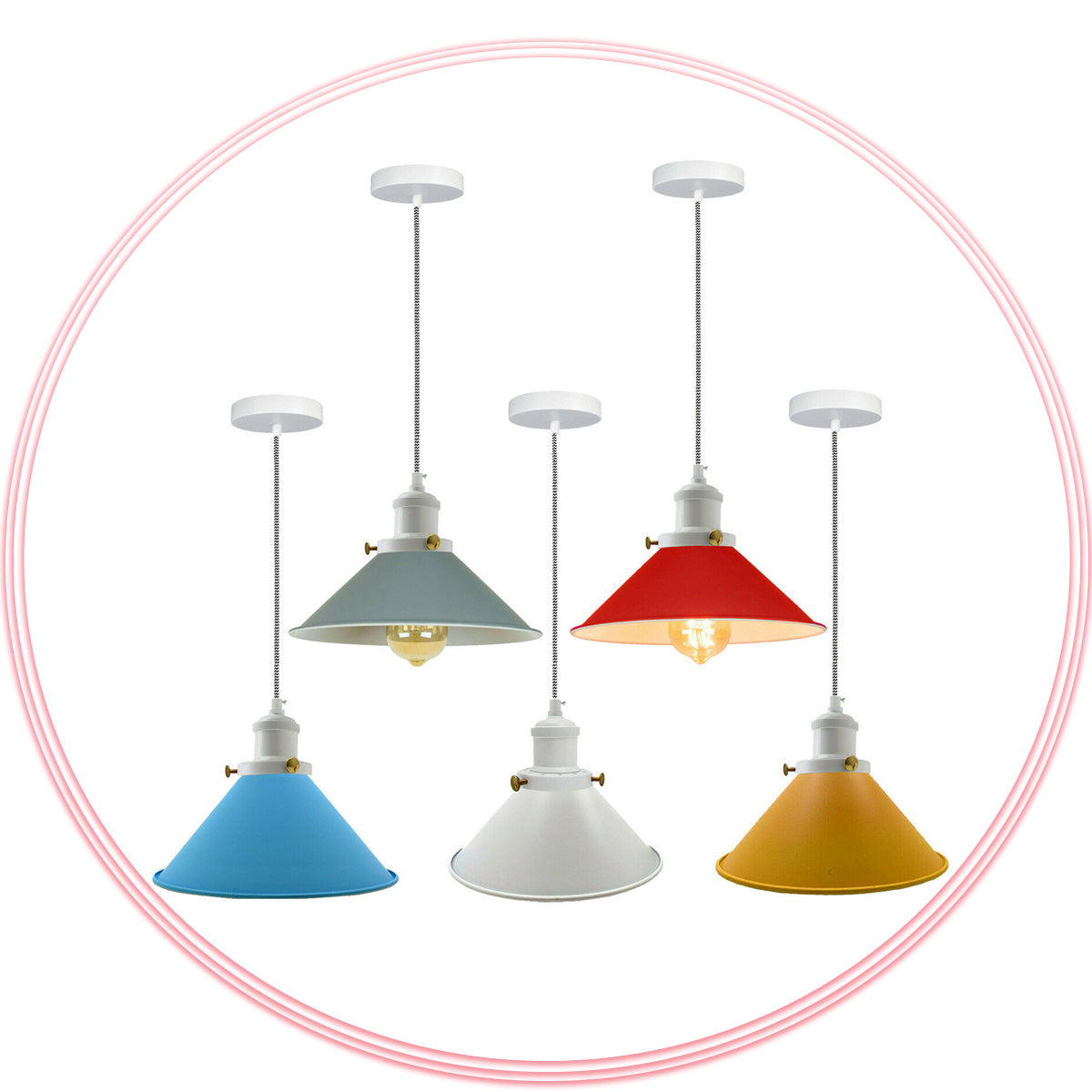 Cone Pendant Light – 22 cm Metal Shade, White Cable, 6 Colours - photo 8