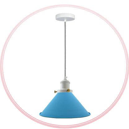 Cone Pendant Light – 22 cm Metal Shade, White Cable, 6 Colours - White, Flat Cone 22 cm Blue, Without Bulb