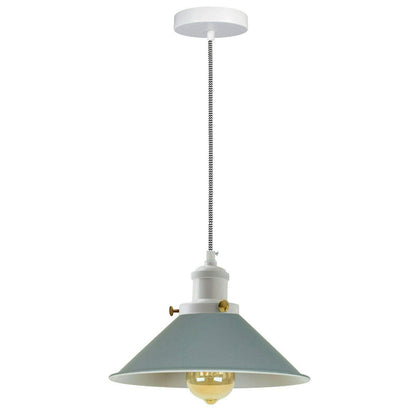 Cone Pendant Light – 22 cm Metal Shade, White Cable, 6 Colours - White, Flat Cone 22 cm Grey, Without Bulb