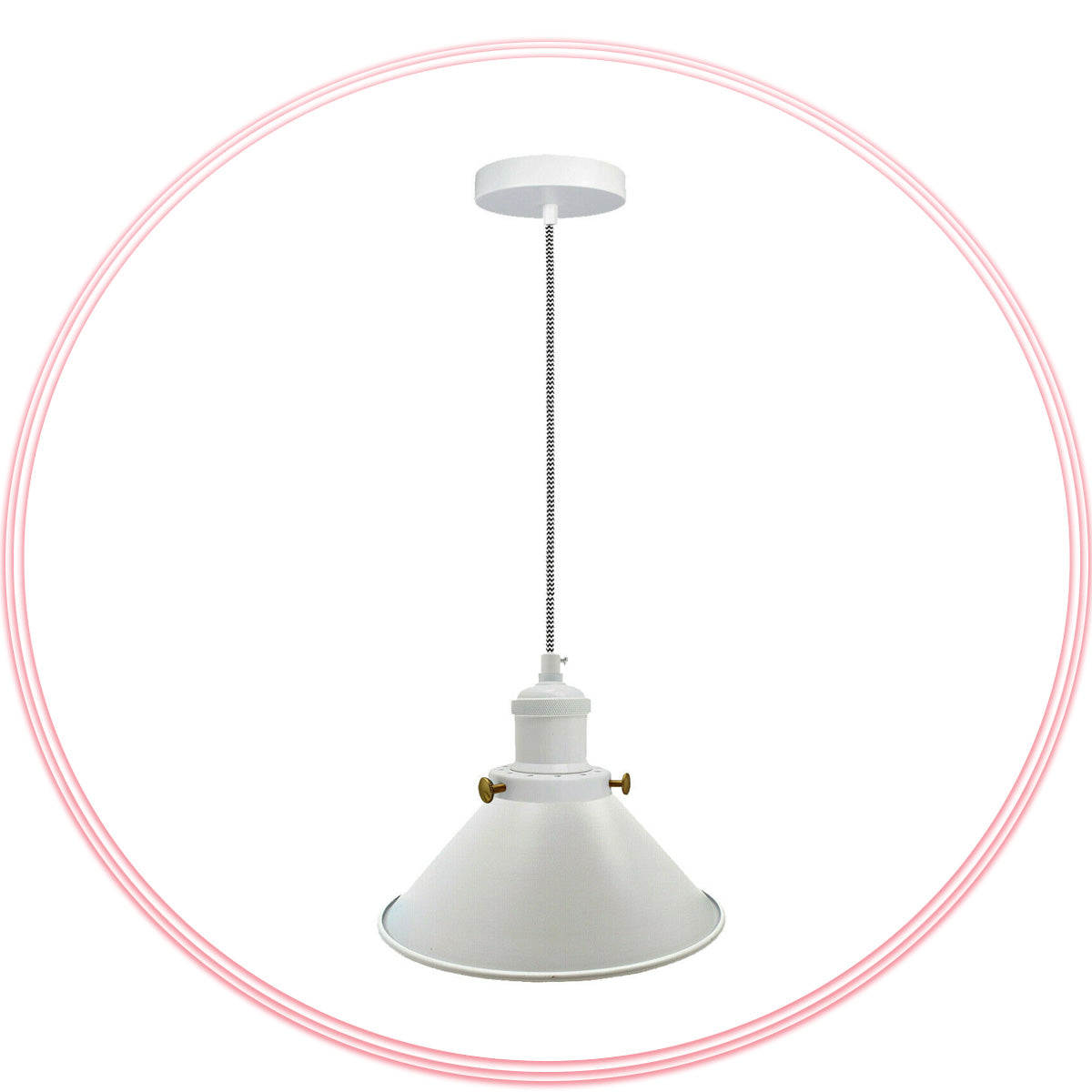 Cone Pendant Light – 22 cm Metal Shade, White Cable, 6 Colours - White, Flat Cone 22 cm White, Without Bulb