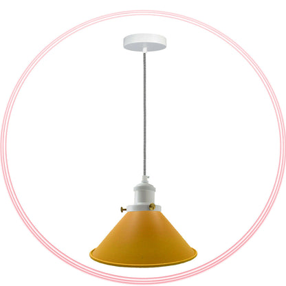 Cone Pendant Light – 22 cm Metal Shade, White Cable, 6 Colours - White, Flat Cone 22 cm Yellow, Without Bulb