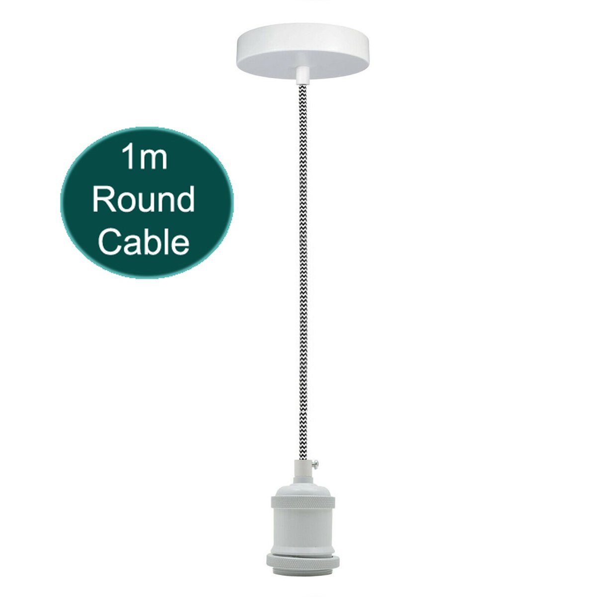 Cone Pendant Light – 22 cm Metal Shade, White Cable, 6 Colours - White, No Shade, Without Bulb