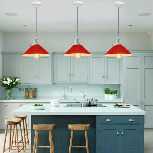 Cone Pendant Light – 22 cm Metal Shade, White Cable, 6 Colours