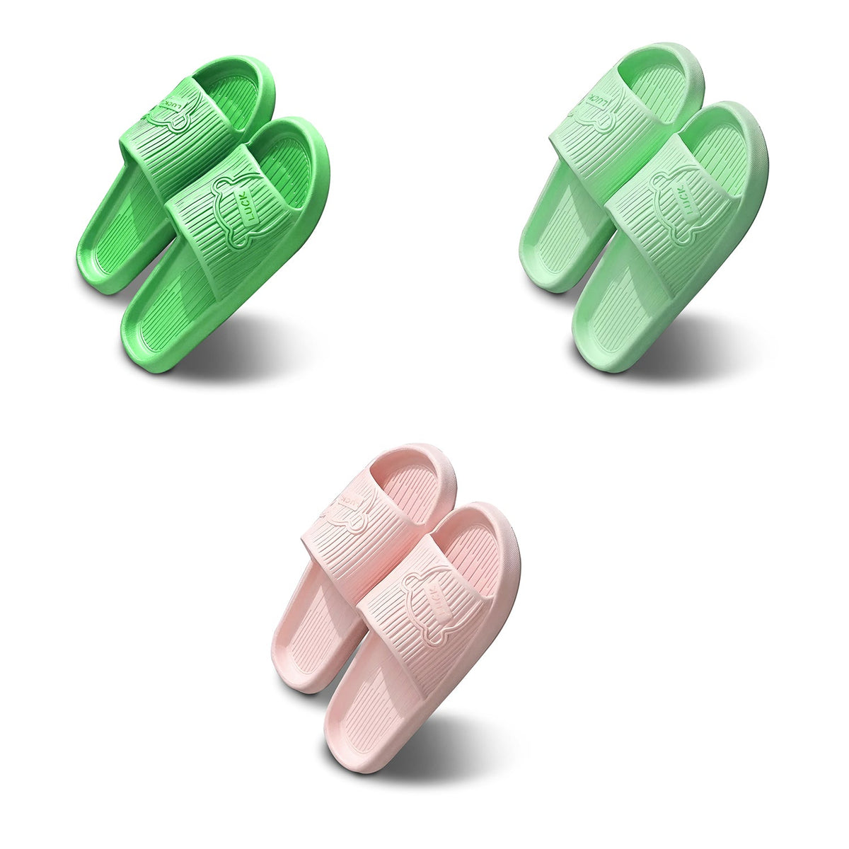 EVA Sliders, Set of 3 Pairs – Mixed Colour or All-Black Sets, EU 36 to 45 - 36-37, Mint Green, Pink & Green