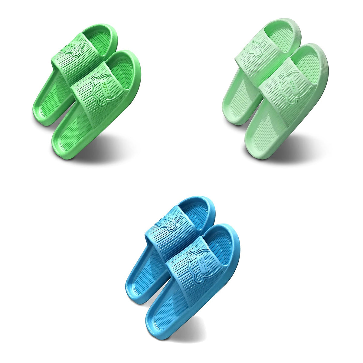 EVA Sliders, Set of 3 Pairs – Mixed Colour or All-Black Sets, EU 36 to 45 - 38-39, Blue, Green & Mint Green