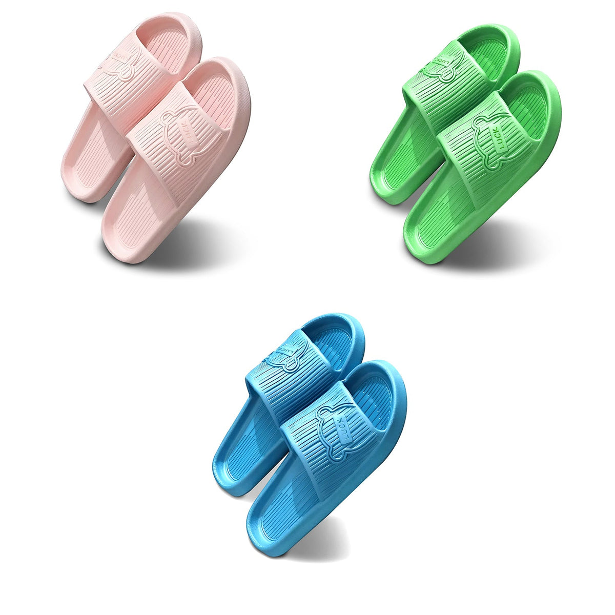 EVA Sliders, Set of 3 Pairs – Mixed Colour or All-Black Sets, EU 36 to 45 - 38-39, Green, Pink & Blue