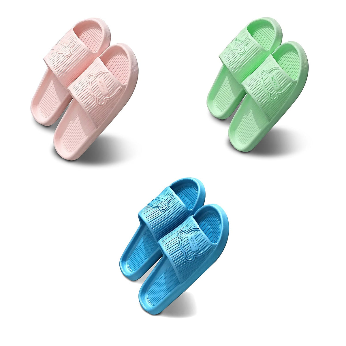 EVA Sliders, Set of 3 Pairs – Mixed Colour or All-Black Sets, EU 36 to 45 - 38-39, Pink, Blue & Mint Green
